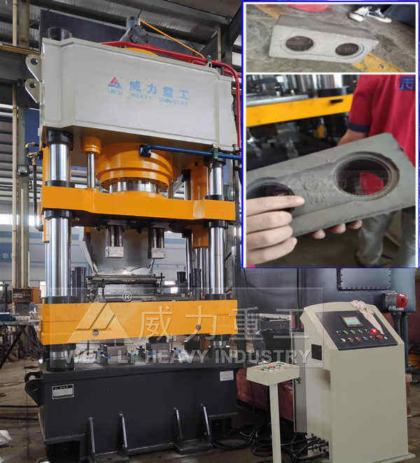 400噸四柱粉末液壓機(jī)壓制碳化硅耐火磚一模出二